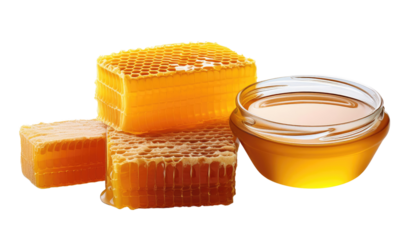 Pure Natural Honeycomb and Honey Jar - Raw Organic Honey with Fresh Honeycomb Stock Photo
