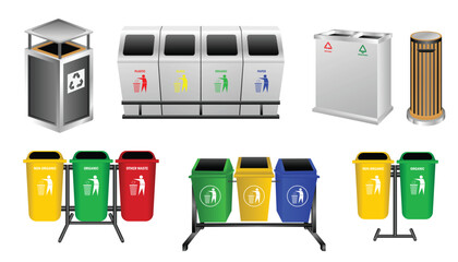 Set of Outdoor Trash Bins for Public Spaces and Shopping Centers or pedestrian.