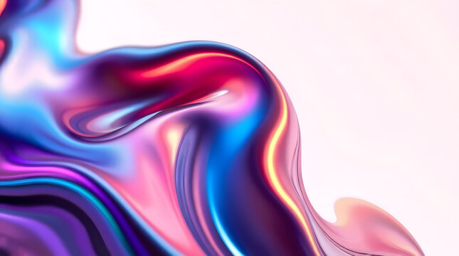 Colorful holographic liquid metal swirl with a smooth chrome finish, an abstract background of fluid art with vibrant gradients