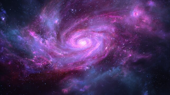 Dramatic swirling galaxy with vibrant purple hues and luminous starlight, a stunning cosmic vista perfect for science or fantasy projects