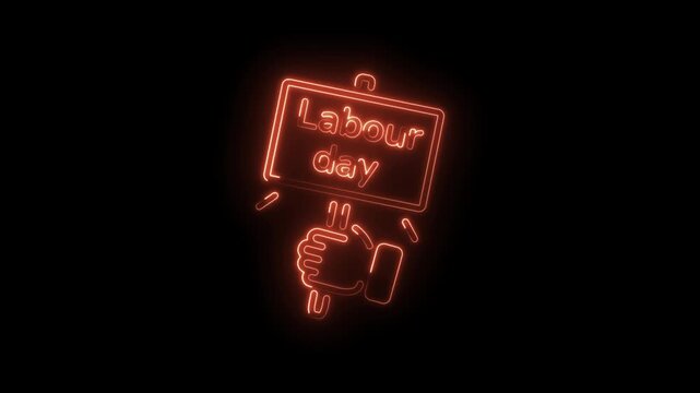Animated labour day sign in hand neon style celebrating international workers day
