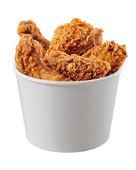fried chicken in a bucket, isolated on background.