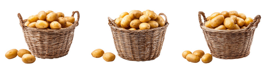 potatoes in baskets on white background