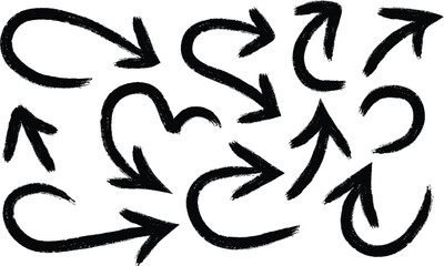 Collection of hand drawn black arrows pointing in various directions
