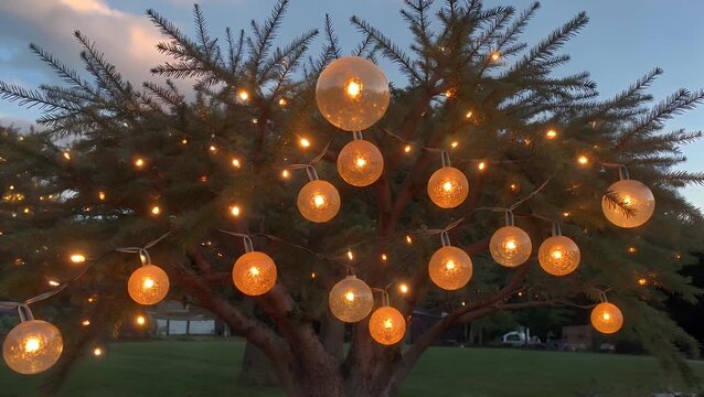Effect of Orange Christmas Tree Lights Against a Softly Focused Blue Sky