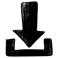 black hand drawn download arrow icon with a rough sketch style. Simple and minimalistic symbol for user interface, app button, website, infographic, and digital design projects.