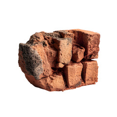Broken red brick isolated on transparent background.