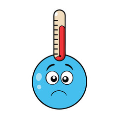 A cute sick emoticon with flushed cheeks and a thermometer in its mouth, showing a gentle frown and tired eyes, perfectly capturing the feeling of being unwell but adorable.
