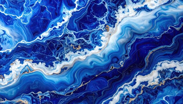 Abstract Blue Marble Texture with Swirling Patterns and Gold Veins.