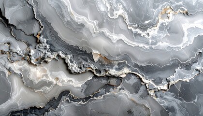 Elegant Abstract Marble Texture Background with Flowing Gray and White Veins.