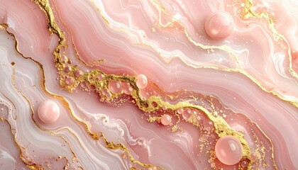 Elegant Pink and Gold Marble Texture with Spheres.