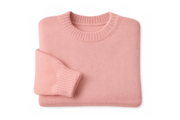 Pink folded crew neck knit sweater on transparent background for fashion and apparel concepts