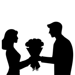 silhouette of a man giving flowers to a woman