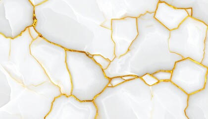 Elegant White Marble with Golden Cracks Kintsugi Style Background.