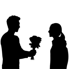 silhouette of a man giving flowers to a woman