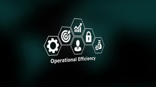 A streamlined Operational Efficiency concept combining workflow, data analytics, security, and strategic symbols to enhance productivity and organizational performance.