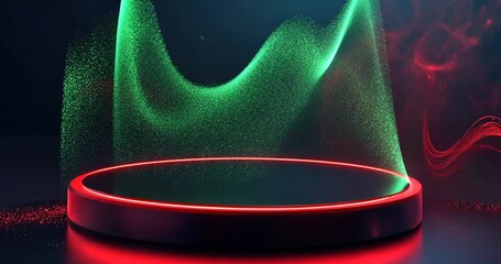 Abstract digital art showcasing vibrant green and red waveforms on a reflective surface