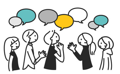 意見を出し合う人々 シンプル線描きモノクロイラスト