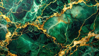 Stunning Emerald Green Marble with Golden Veins Abstract Background.