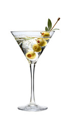 Classic martini with olives isolated on transparent background.