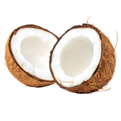 Exquisite Coconut Halves: A close-up view unveils the intricate texture of a freshly halved coconut, showcasing its refreshing interior, a tropical delight.