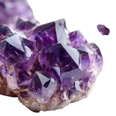 Amethyst crystal formation isolated on transparent background.