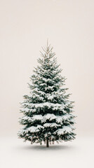 Fototapeta premium Snow covered christmas tree stands alone in winter landscape with falling snow creating peaceful festive atmosphere outdoors