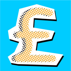 Pound sign halftone dotted collage element pointillize in paper torn vector. Textured graphic for finance, currency, and british economy themes.