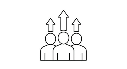 Three people with arrows pointing upwards representing growth and teamwork