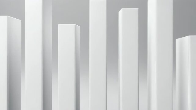 Abstract White Rectangular Bars Arranged In Increasing Height On A Light Gray Studio Background With Soft Shadows