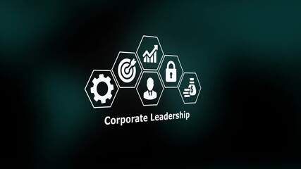 A symbolic Corporate Leadership visual showing strategic icons for growth, protection, analytics, and organizational direction in a modern business environment.