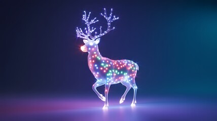 Walking Reindeer Figure Adorned with Multicolored LED Christmas Lights on Dark Background