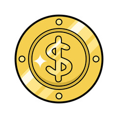 Gold Prosperity Coin Icon Illustration on Transparent Background