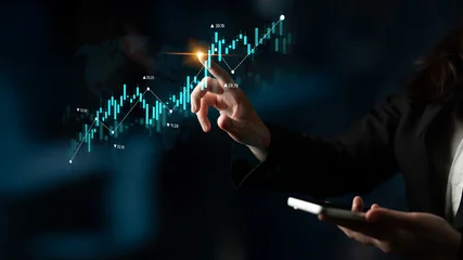 Fotobehang Sportwinkel Stock market analysis with candlestick chart and price movement trend line, highlighting global financial trends, stock trading, and investment strategy insights Latch  © InfiniteFlow