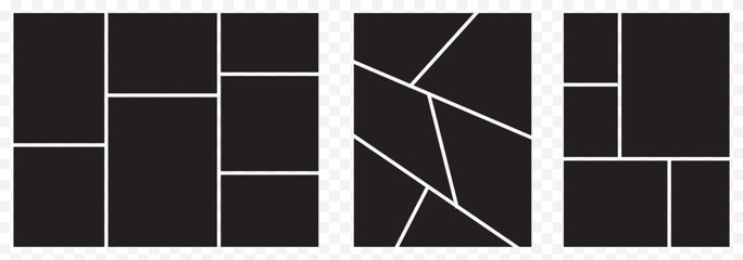 Blank photo frame design, vector collage template layout of six photo frames. Black 6  picture slot Photo album mockup. New collections. Vector illustration. Eps 10.