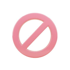 3D rendering of a glossy pastel pink stop or prohibit icon symbol on transparent background