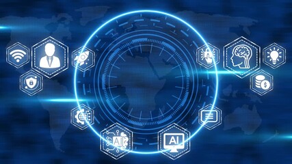 Futuristic digital interface showcasing artificial intelligence and global technology systems - Powered by Adobe