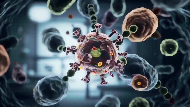 3D DNA molecule illustration with blue technology and science design elements - Powered by Adobe