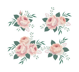Pastel Rose Floral Frame Vector &ndash; Elegant Botanical Card Template with Pink Roses and Decorative Border