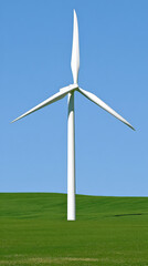 Fototapeta premium Wind Turbine on Green Field Against Blue Sky: Sustainable Energy, Renewable Power Generation, Clean Electricity, and Environmental Conservation Concept