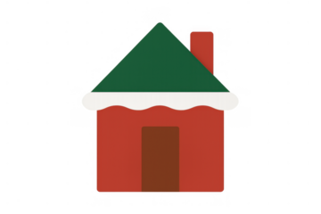 Christmas house icon with snow on roof, symbolizing winter holidays, seasonal greetings, and festive cottage concept