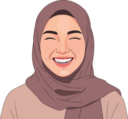 Happy Woman In Hijab Smiling Joyfully Isolated Vector Illustration Flat Design