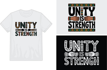 A white t-shirt featuring a unity-themed design with African elements.