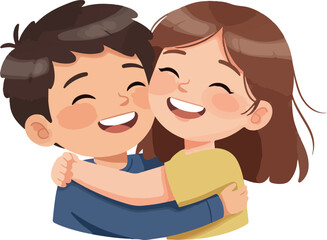 Joyful Couple Hugging with Happy Smiles and Brown Hair