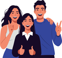 Joyful Diverse Friends Posing Together With Thumbs Up