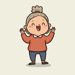 Joyful Grandma Character Pixel Art With Smiling Face and Cute Bun