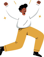 Joyful Man Celebrating Success White Sweater Yellow Pants