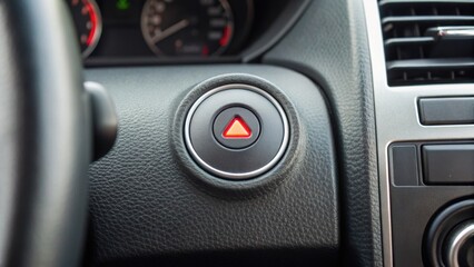 Fototapeta premium Car dashboard featuring a hazard light button prominently displayed among other controls.