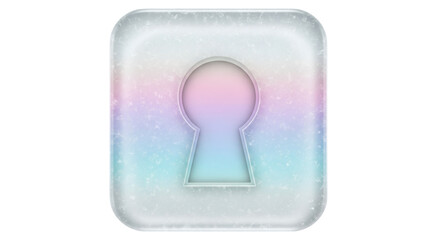Frosted pastel keyhole icon with soft gradient colors, on transparent background, symbolizing access, privacy, and digital security in a modern minimalistic design concept