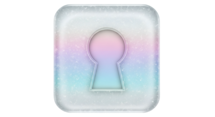 Frosted pastel keyhole icon with soft gradient colors, on transparent background, symbolizing access, privacy, and digital security in a modern minimalistic design concept